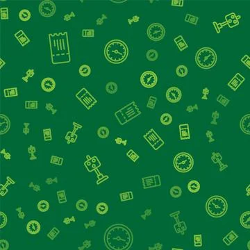 Set line Train ticket, traffic light and station clock on seamless pattern Stock Illustration