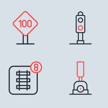 Set line Train traffic light, Online ticket booking, Arrow for switching th.. Stock Illustration