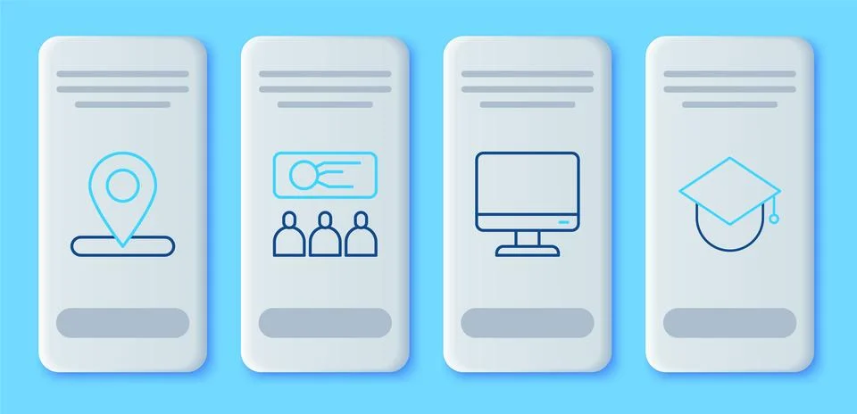 Set line Training, presentation, Computer monitor screen, Location and Stock Illustration