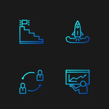 Set line Training, presentation, Human resources, Stair with finish flag and Stock Illustration