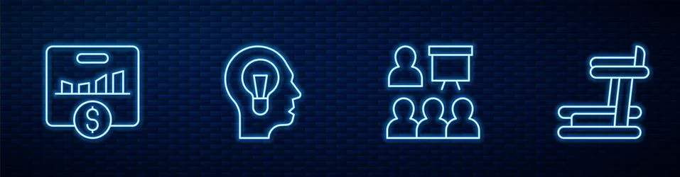 Set line Training, presentation, Key performance indicator, Human with lamp bulb Stock Illustration