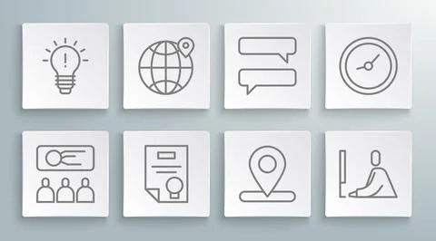 Set line Training, presentation, Location the globe, Certificate template Stock Illustration