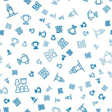 Set line Training, presentation, Speaker and Award cup on seamless pattern 스톡 일러스트