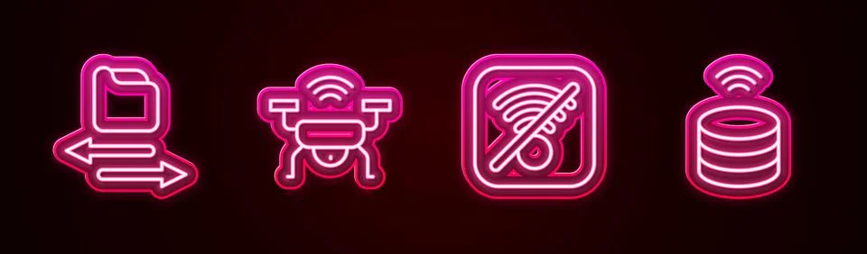 Set line Transfer files, Smart drone system, No Wi-Fi wireless internet and data Illustrazione stock