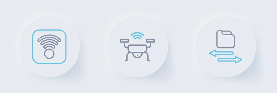 Set line Transfer files, Smart drone system and Wi-Fi wireless internet ico.. 스톡 일러스트