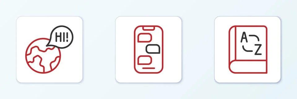 Set line Translator book, Learning foreign languages and New chat messages .. Stock Illustration