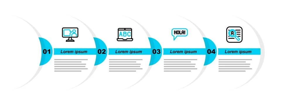 Set line Translator, Hola in different languages, Foreign online study and .. Stock Illustration