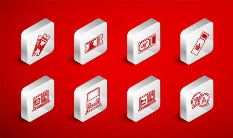 Set line Translator, Museum ticket, Airline, Online hotel booking, Train an.. Stock Illustration