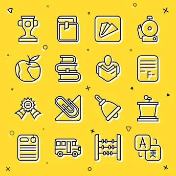Set line Translator, Stage stand, Exam paper with incorrect answers, Paper .. 스톡 일러스트