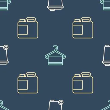 Set line Trash can, Bottle for cleaning agent and Towel on hanger on seamle.. Stock Illustration