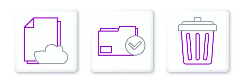 Set line Trash can, Cloud storage text document and Document folder and che.. Stock Illustration