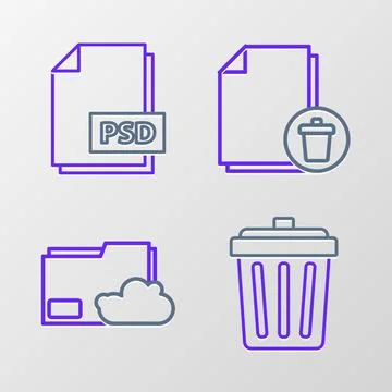 Set line Trash can, Cloud storage text document folder, Delete file and PSD.. Stock-Illustration
