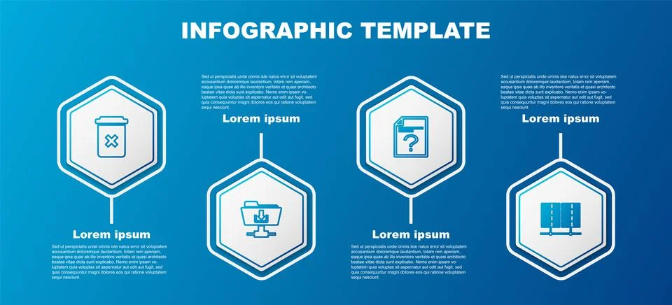 Set line Trash can, FTP folder download, Unknown document and Server, Data, Web Stock Illustration