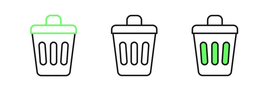 Set line Trash can icon isolated on white background. Garbage bin sign. Rec.. イラスト素材