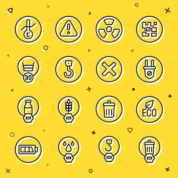 Set line Trash can, Leaf Eco symbol, Electric plug, Radioactive, Industrial.. 스톡 일러스트