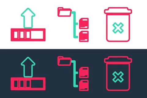 Set line Trash can, Loading and Folder tree icon. Vector Stock-Illustration