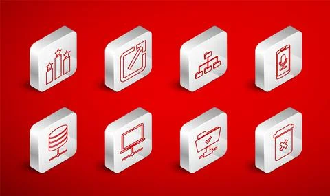Set line Trash can, Open in new window, Folder tree, Mobile recording, FTP Stock Illustration