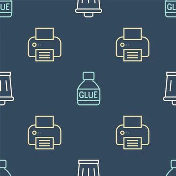Set line Trash can, Printer and Glue on seamless pattern. Vector Stock Illustration