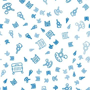 Set line Trash can, Searching for food and house on seamless pattern. Vector Stock Illustration