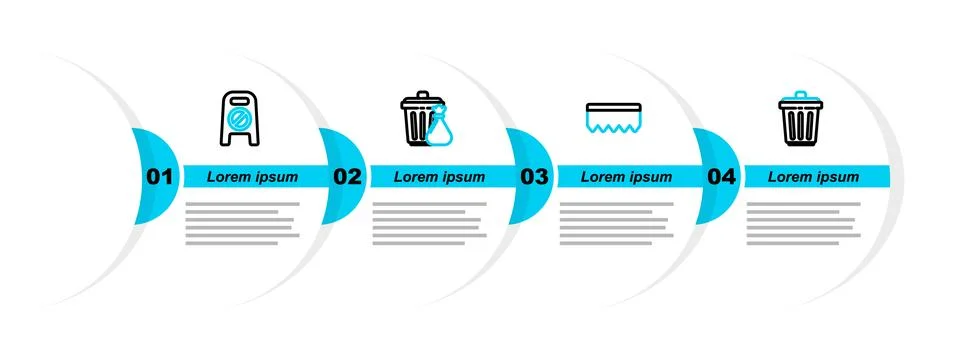 Set line Trash can, Sponge with bubbles, and garbage bag and Wet floor clea.. Stock Illustration