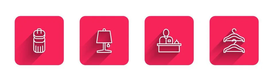 Set line Trash can, Table lamp, Hotel reception desk and Hanger wardrobe with Stock Illustration