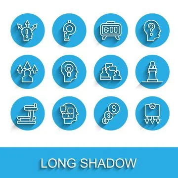 Set line Treadmill machine, Head puzzles strategy, Project team base, Financial Stock Illustration