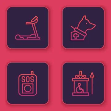 Set line Treadmill machine, Press the SOS button, Guide dog and Elevator for 스톡 일러스트