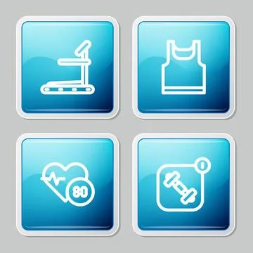 Set line Treadmill machine, Sleeveless t-shirt, Heart rate and Fitness app .. Stock Illustration