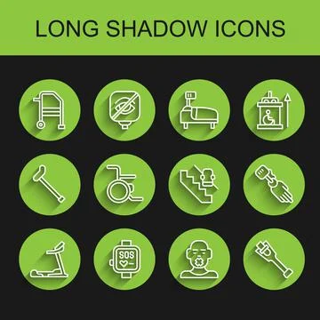 Set line Treadmill machine, Smart watch, Walker, Head of deaf and dumb Stock Illustration