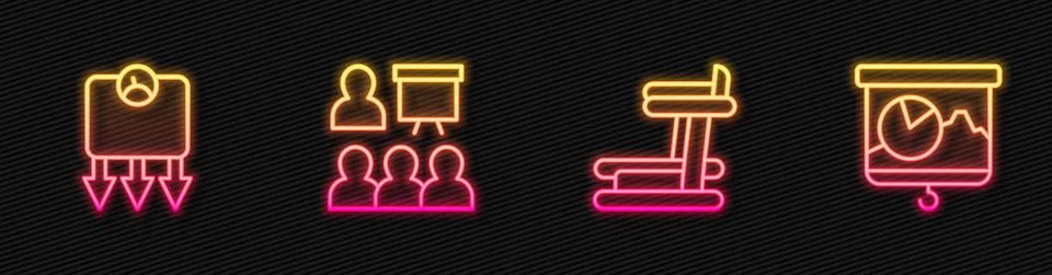 Set line Treadmill machine, Weight loss, Training, presentation and Chalkboard Stock Illustration
