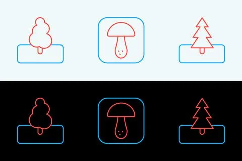 Set line Tree,  and Mushroom icon. Vector Stock Illustration