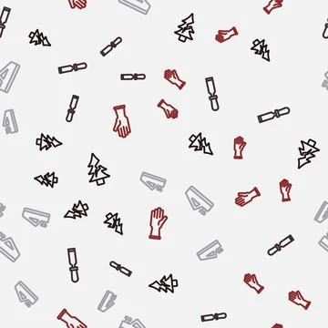 Set line Tree, Chisel tool, Wood plane and Protective gloves on seamless pattern Stock Illustration
