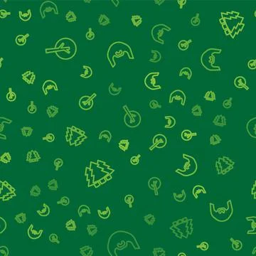 Set line Tree, Christmas tree and Mustache and beard on seamless pattern. Vector Stock Illustration