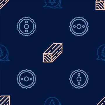 Set line Tree, Circular saw blade and Wooden beam on seamless pattern. Vector Stock Illustration