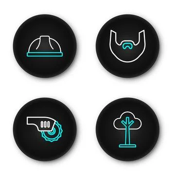 Set line Tree, Electric circular saw, Mustache and beard and Worker safety .. Stock Illustration