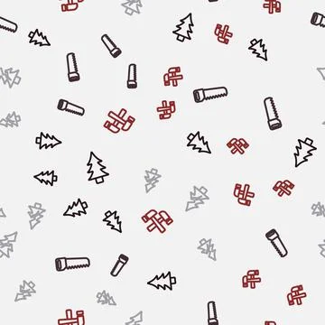 Set line Tree, Hand saw, and Crossed hammer on seamless pattern. Vector イラスト素材