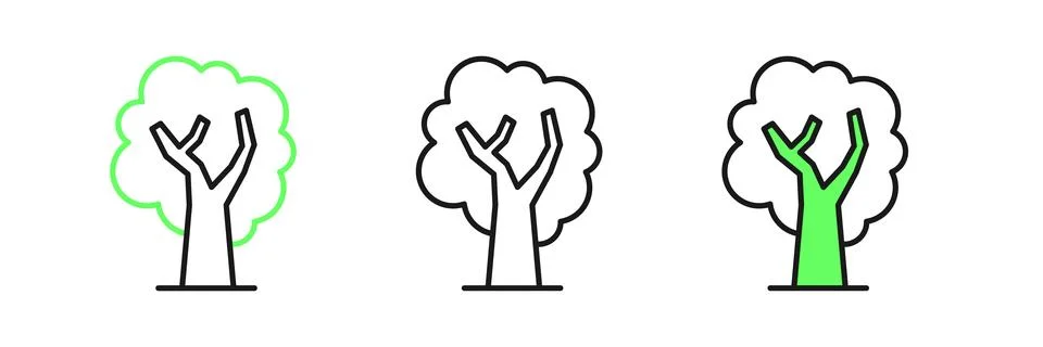 Set line Tree icon isolated on white background. Forest symbol.  Vector Illustrazione stock