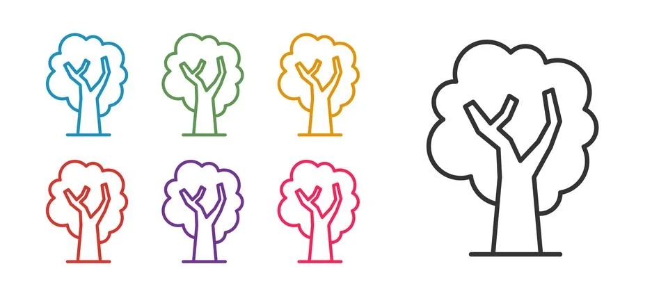 Set line Tree icon isolated on white background. Forest symbol. Set icons c.. Stock Illustration