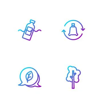 Set line Tree, Leaf Eco symbol, The problem of pollution and Garbage bag with Stock Illustration