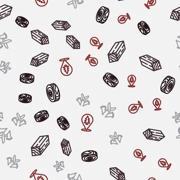 Set line Tree rings, Wooden beam, axe and Location of the forest on seamless Illustrazione stock