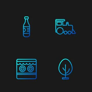 Set line Tree, Shooting gallery, Bottle of water and Toy train. Gradient co.. Stock-Illustration