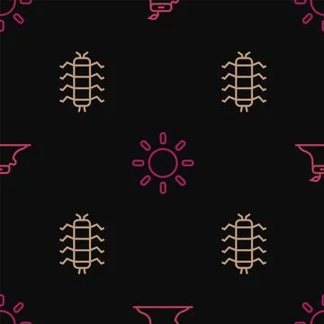 Set line Tree stump, Centipede insect and Sun on seamless pattern. Vector Stock Illustration