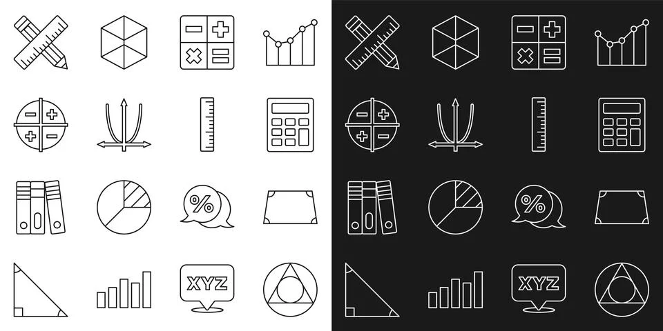 Set line Triangle math, Acute trapezoid shape, Calculator, Graph, schedule Stock Illustration