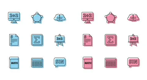 Set line Triangle math, Chalkboard, Graph, schedule, chart, diagram, Human brain Stock Illustration