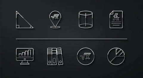 Set line Triangle math, Computer monitor with graph chart, Function mathematical Stock Illustration