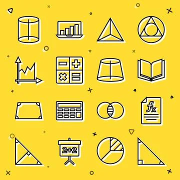 Set line Triangle math, Function mathematical symbol, Open book, Geometric Stock Illustration