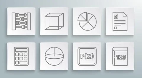 Set line Triangle math, Function mathematical symbol, Calculator, Equation Illustrazione stock