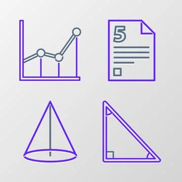 Set line Triangle math, Geometric figure Cone, Test or exam sheet and Graph.. Stock Illustration