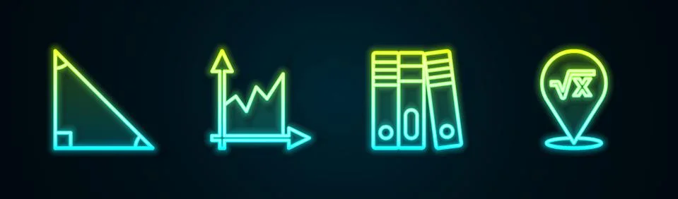 Set line Triangle math, Graph, schedule, chart, diagram, Office folders and Illustrazione stock