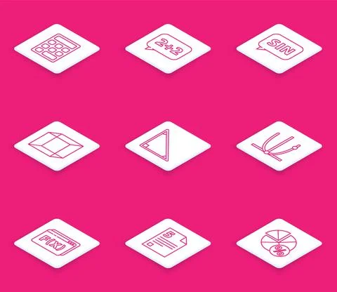 Set line Triangle math, Graph, schedule, chart, diagram, Human brain, Function Stock Illustration